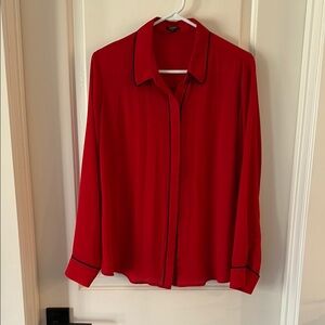 Elegant Red Blouse with Black Trim